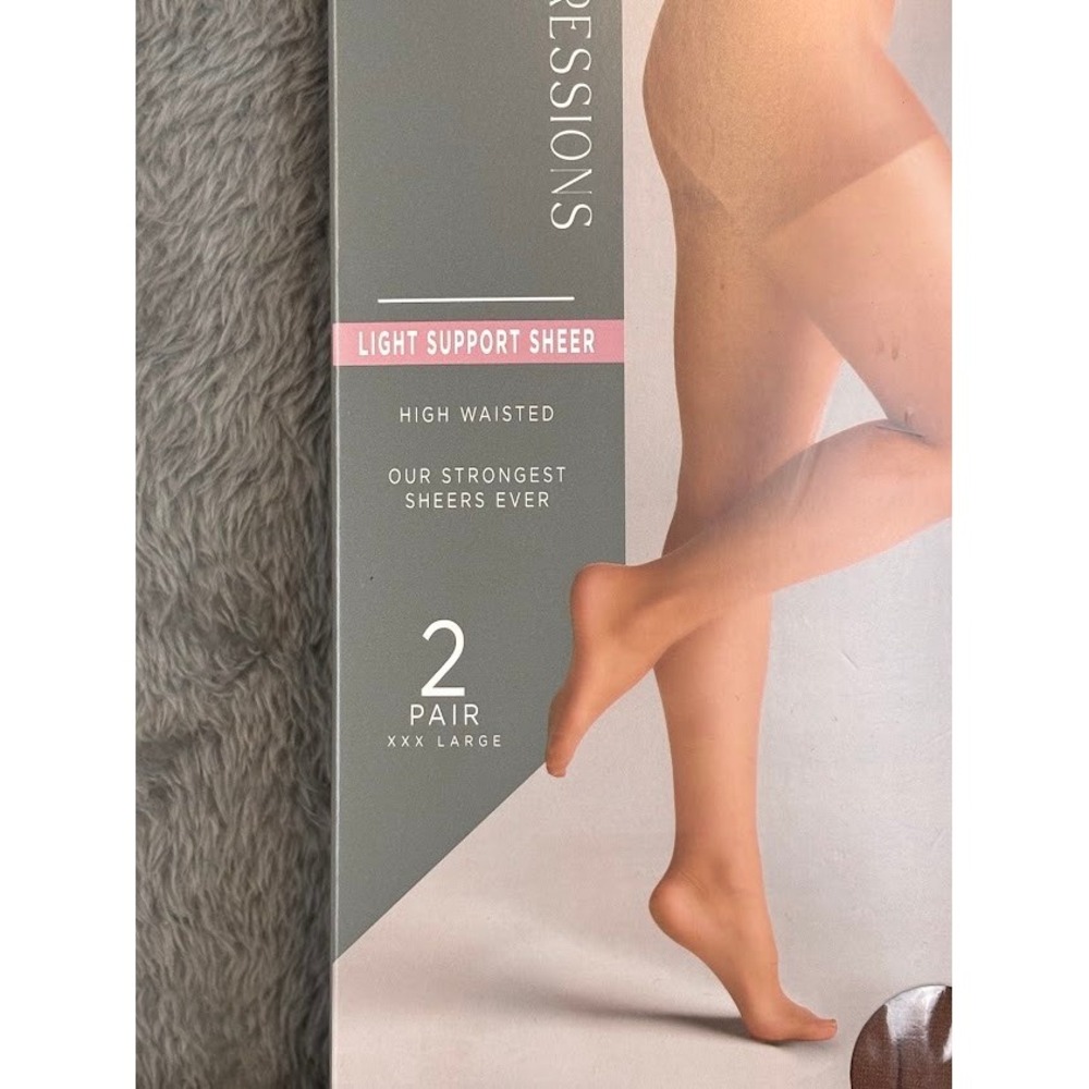 Silk Impressions Cocoa Light Support Sheer Pantyhose 2 Pair XXXL High Waisted - Picture 2 of 7